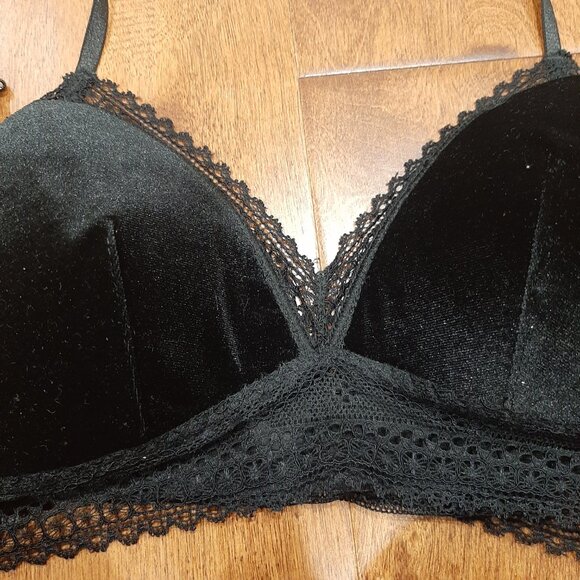Velvet and lace wireless black boho whimsigoth bralette medium - Picture 9 of 9